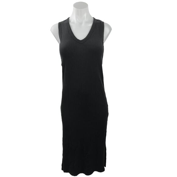 Terez Women's Black Sleeveless V Neck Ribbed Knit Stretchy Bodycon Dress Size S - Picture 1 of 4